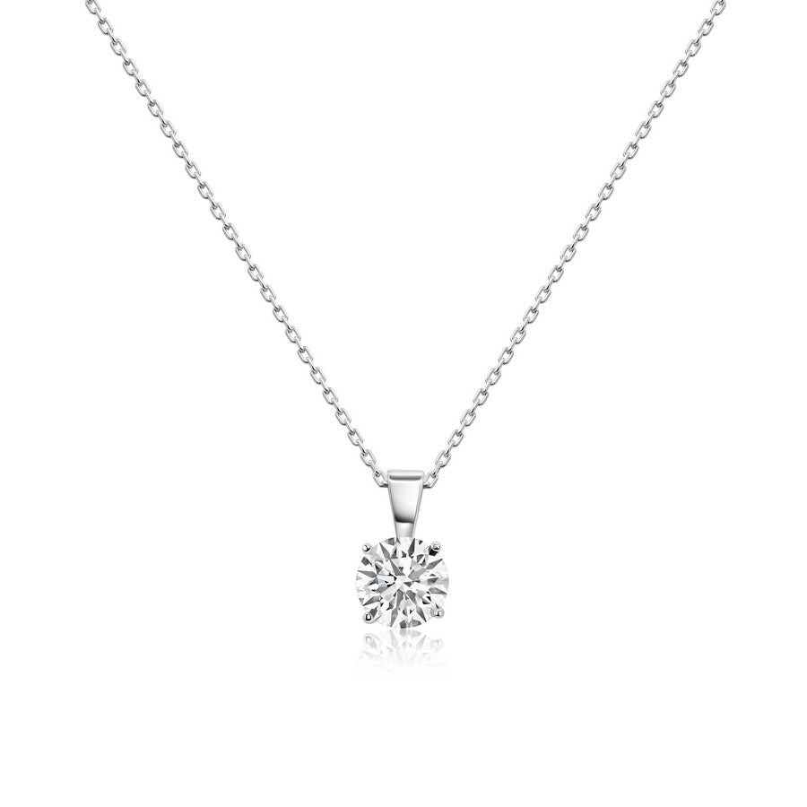 14K White Gold Lab-Created Diamond Solitaire Pendant Necklace (1 CTW F-G SI)