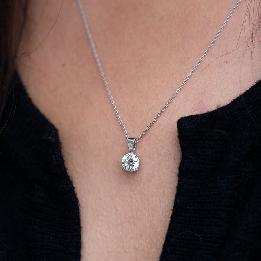 14K White Gold Lab-Created Diamond Solitaire Pendant Necklace (1 CTW F-G SI)