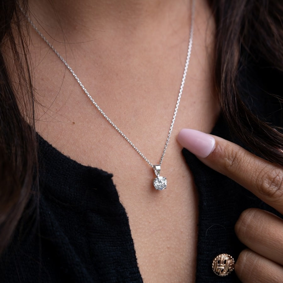14K White Gold Lab-Created Diamond Solitaire Pendant Necklace (1 CTW F-G SI)