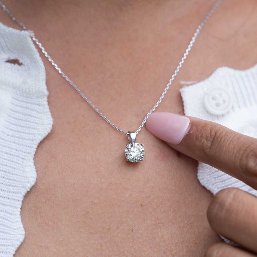 14K White Gold Lab-Created Diamond Solitaire Pendant Necklace (1.50 CTW F-G SI)