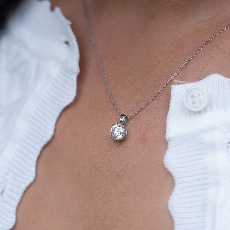 14K White Gold Lab-Created Diamond Solitaire Pendant Necklace (1.50 CTW F-G SI)