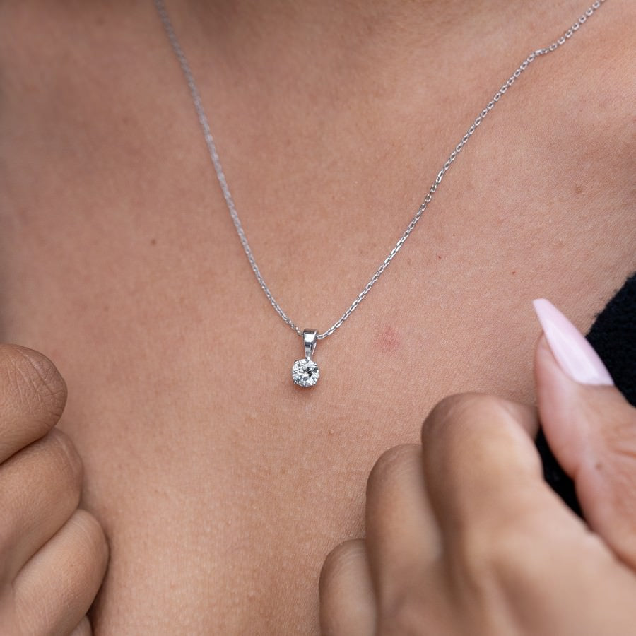 14K White Gold Lab-Created Diamond Solitaire Pendant Necklace (0.50 CTW F-G SI)
