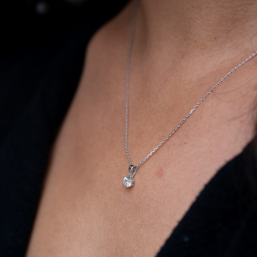 14K White Gold Lab-Created Diamond Solitaire Pendant Necklace (0.50 CTW F-G SI)