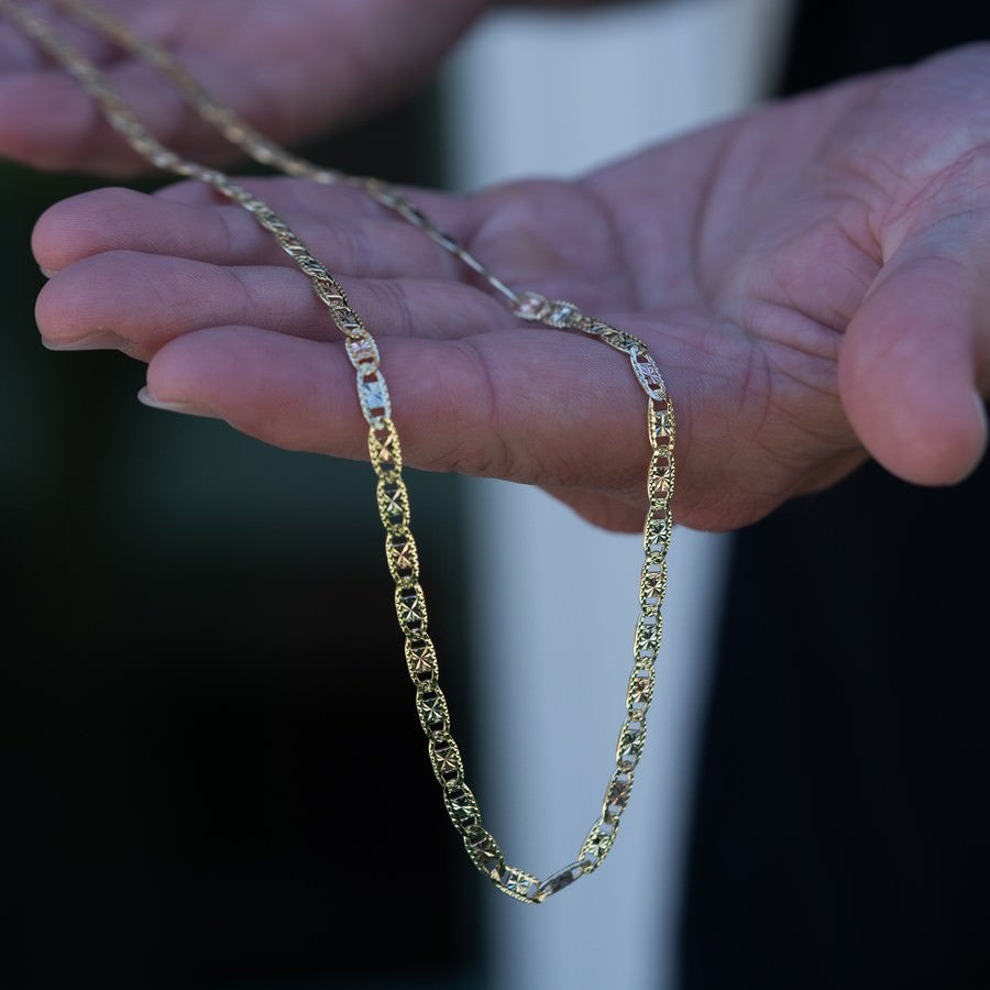 14K Yellow Gold Valentino Tri-Color Chain - 22 Inch
