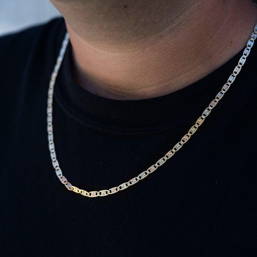14K Yellow Gold Valentino Tri-Color Chain - 22 Inch