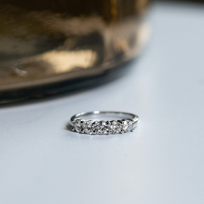 14K White Gold Lab-Created Diamond 5 Stone Anniversary Ring (1 CTW F-G SI)