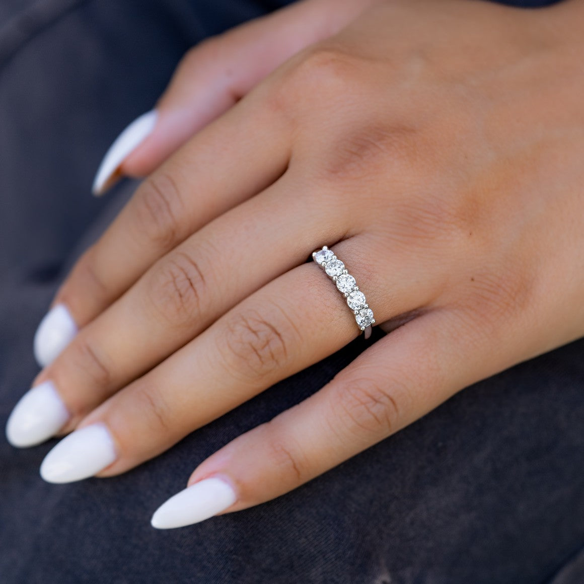 14K White Gold Lab-Created Diamond 5 Stone Anniversary Ring (1 CTW F-G SI)