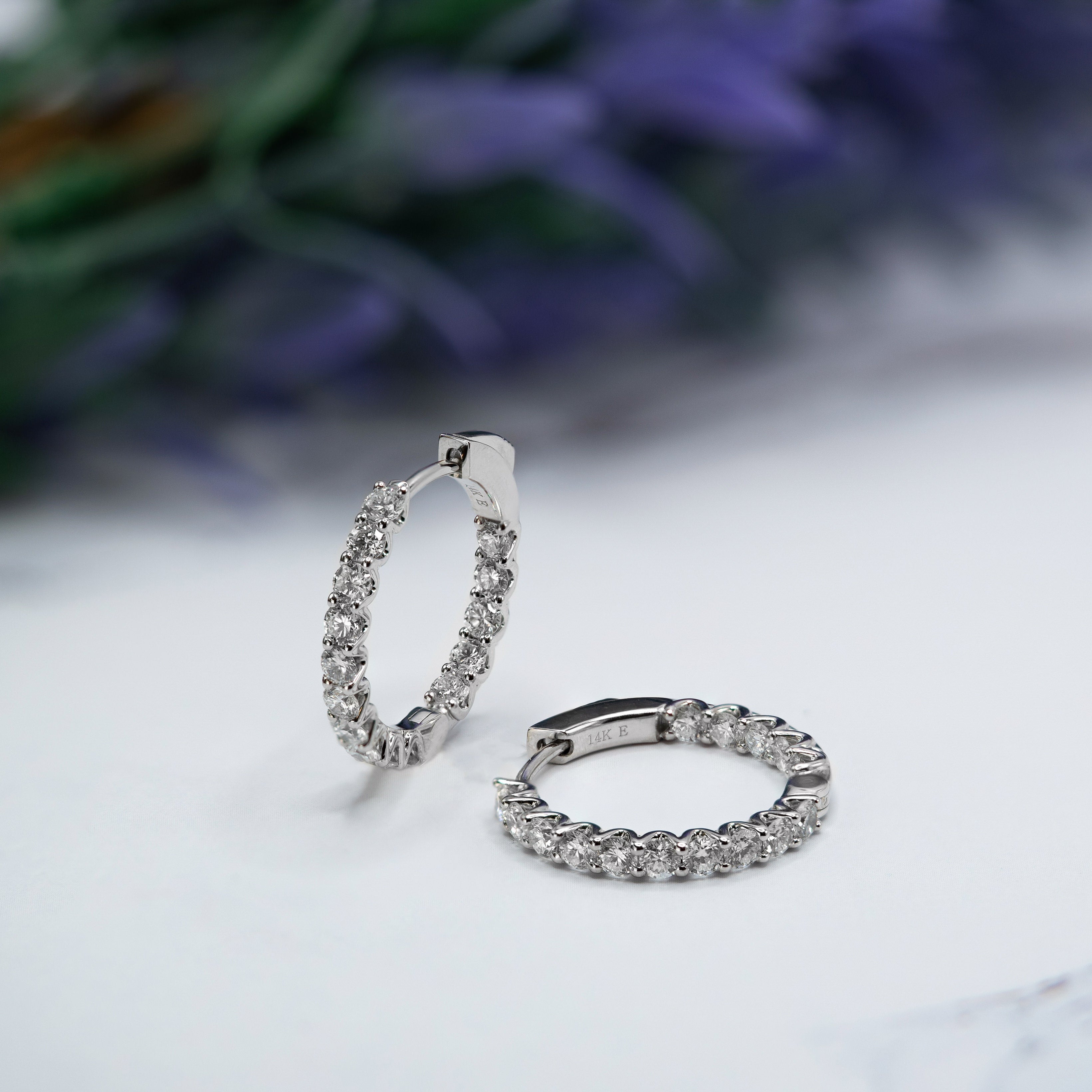 14K White Gold Lab-Created Diamond 15mm Huggie Earrings (2 CTW)