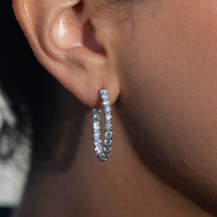 14K White Gold Lab-Created Diamond 23.5mm Huggie Earrings (4 CTW F-G SI)