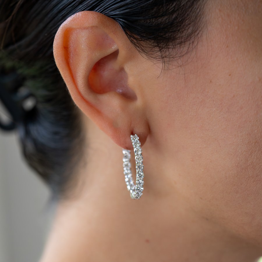 14K White Gold Lab-Created Diamond 23.5mm Huggie Earrings (5 CTW F-G SI)