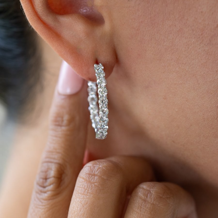 14K White Gold Lab-Created Diamond 23.5mm Huggie Earrings (5 CTW F-G SI)