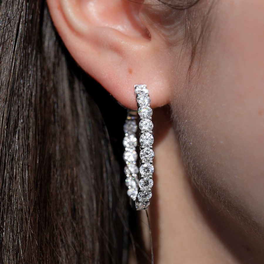14K White Gold Lab-Created Diamond Large Oval Hoop Earrings (8 CTW F-G SI)