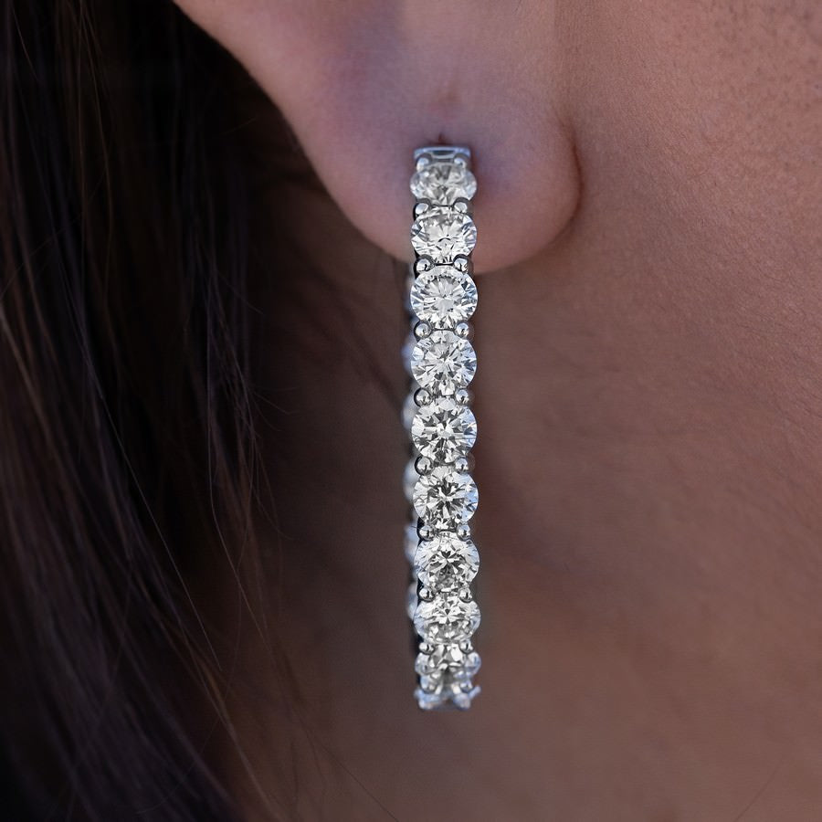 14K White Gold Lab-Created Diamond Large Oval Hoop Earrings (8 CTW F-G SI)