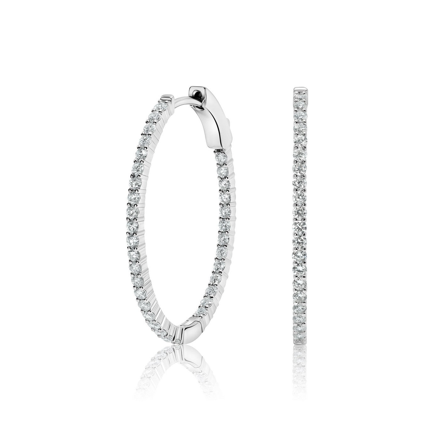 14K White Gold Lab-Created Diamond Medium Oval Hoop Earrings (1.10 CTW F-G SI)