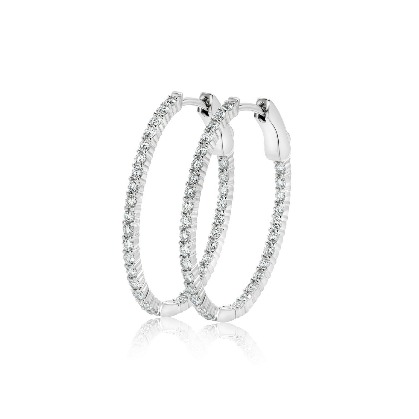 14K White Gold Lab-Created Diamond Small Oval Hoop Earrings (1 CTW F-G SI)