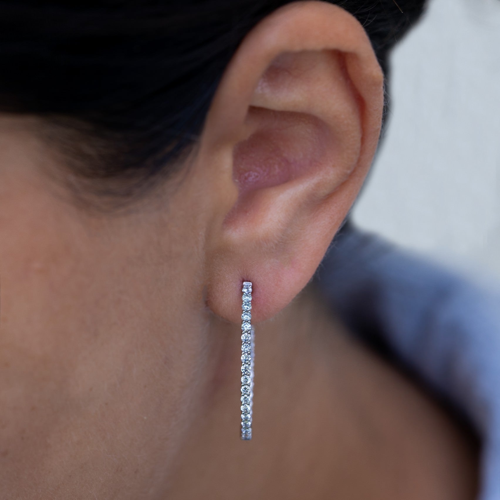 14K White Gold Lab-Created Diamond Small Oval Hoop Earrings (1 CTW F-G SI)