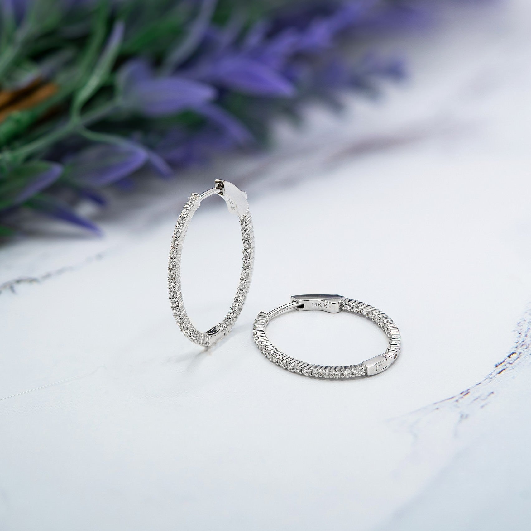14K White Gold Lab-Created Diamond Small Oval Hoop Earrings (1 CTW F-G SI)