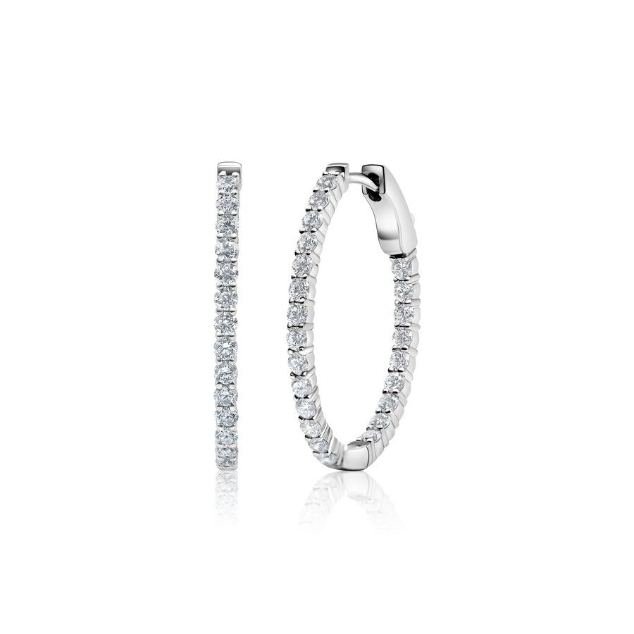 14K White Gold Lab-Created Diamond Small Oval Hoop Earrings (1.50 CTW F-G SI)