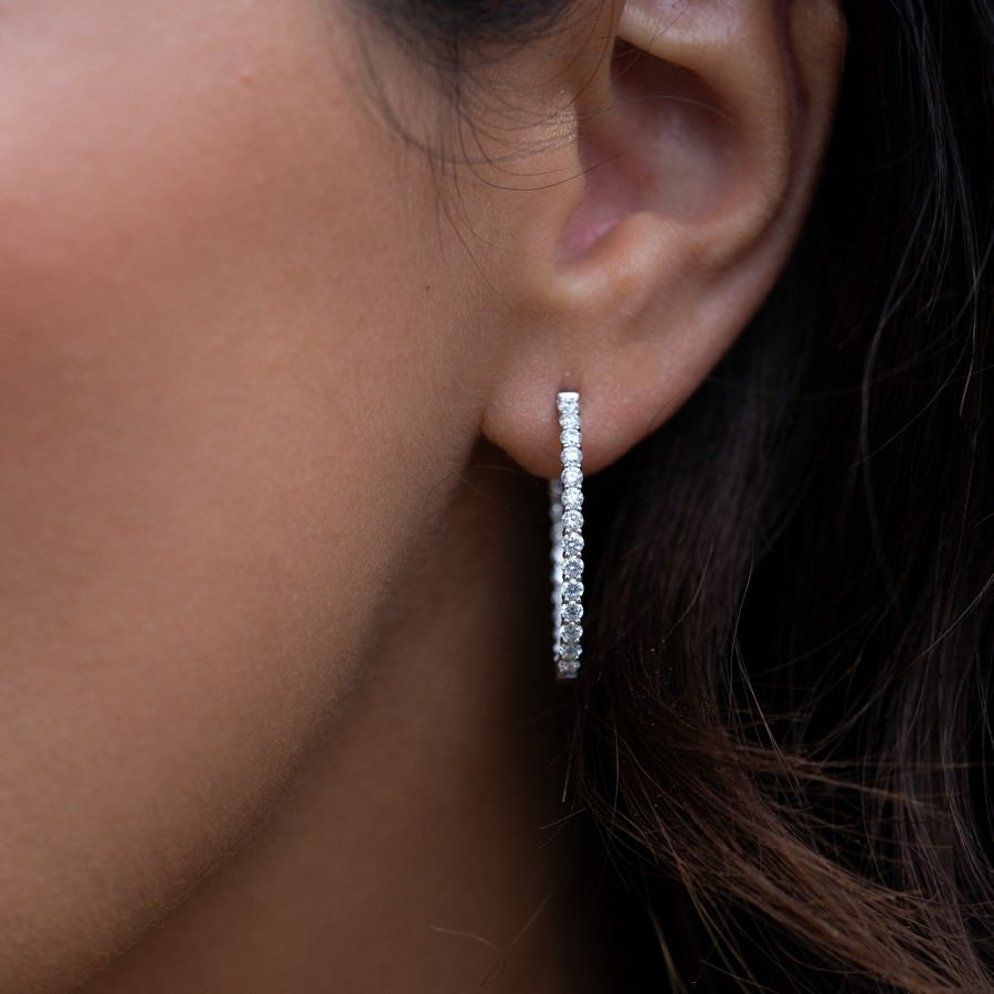 14K White Gold Lab-Created Diamond Small Oval Hoop Earrings (1.50 CTW F-G SI)