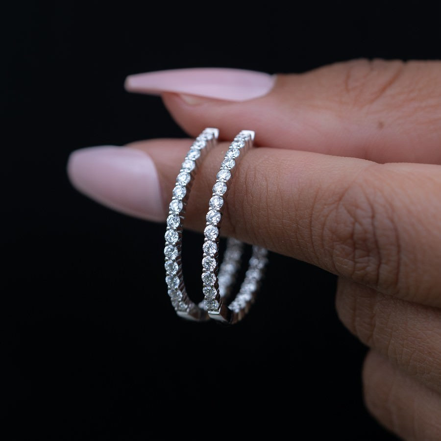 14K White Gold Lab-Created Diamond Small Oval Hoop Earrings (1.50 CTW F-G SI)