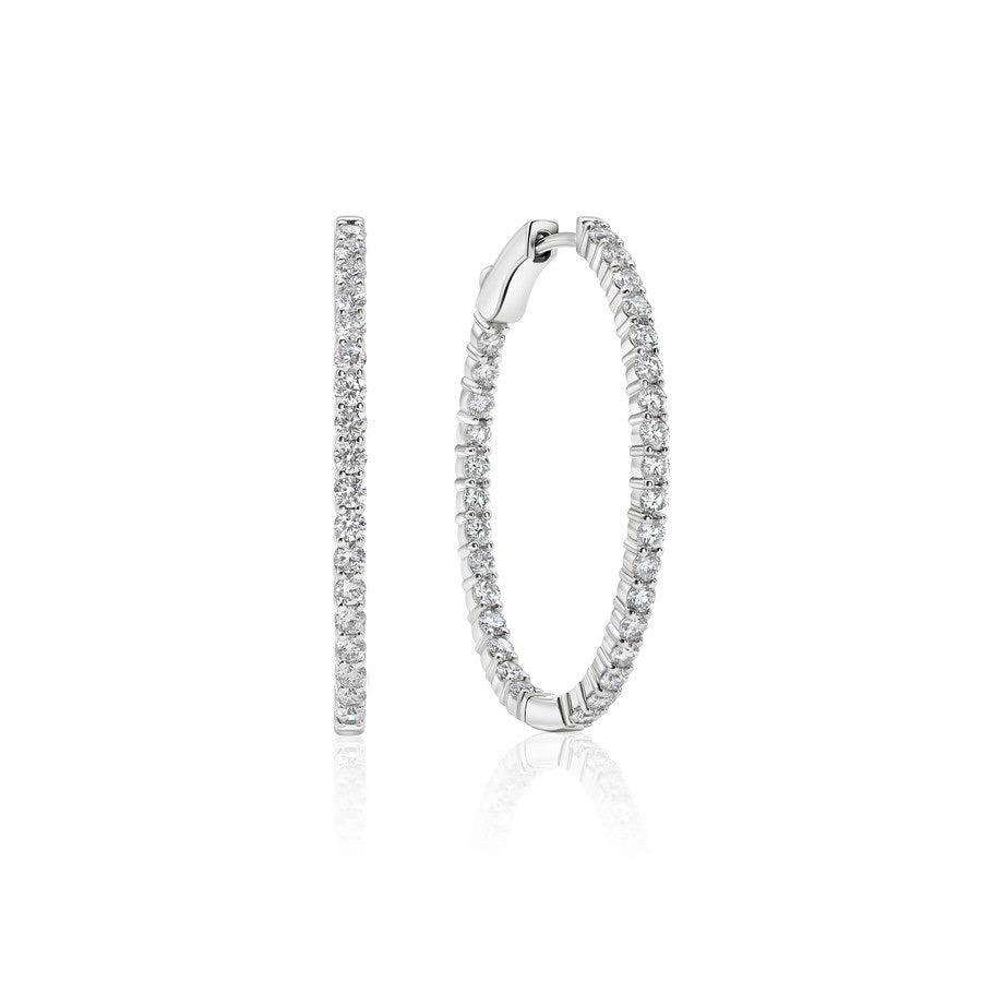 14K White Gold Lab-Created Diamond Large Oval Hoop Earrings (2 CTW F-G SI)