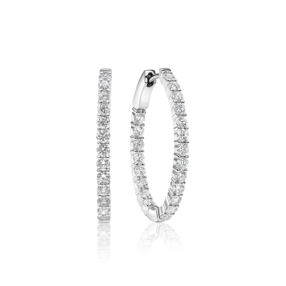 14K White Gold Lab-Created Diamond Medium Oval Hoop Earrings (2.40 CTW F-G SI)