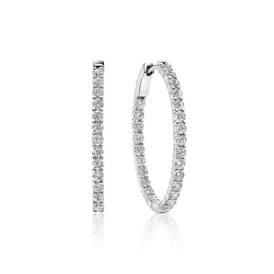 14K White Gold Lab-Created Diamond Large Oval Hoop Earrings (3 CTW F-G SI)