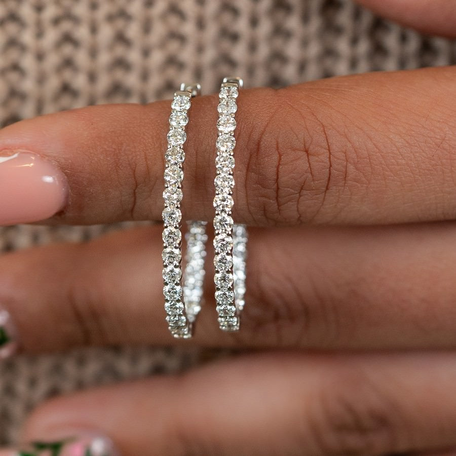 14K White Gold Lab-Created Diamond Large Oval Hoop Earrings (3 CTW F-G SI)