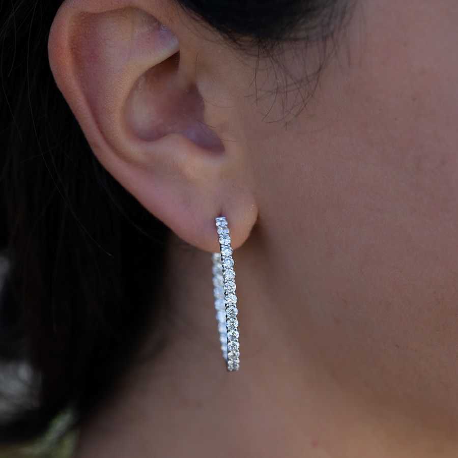 14K White Gold Lab-Created Diamond Large Oval Hoop Earrings (3 CTW F-G SI)