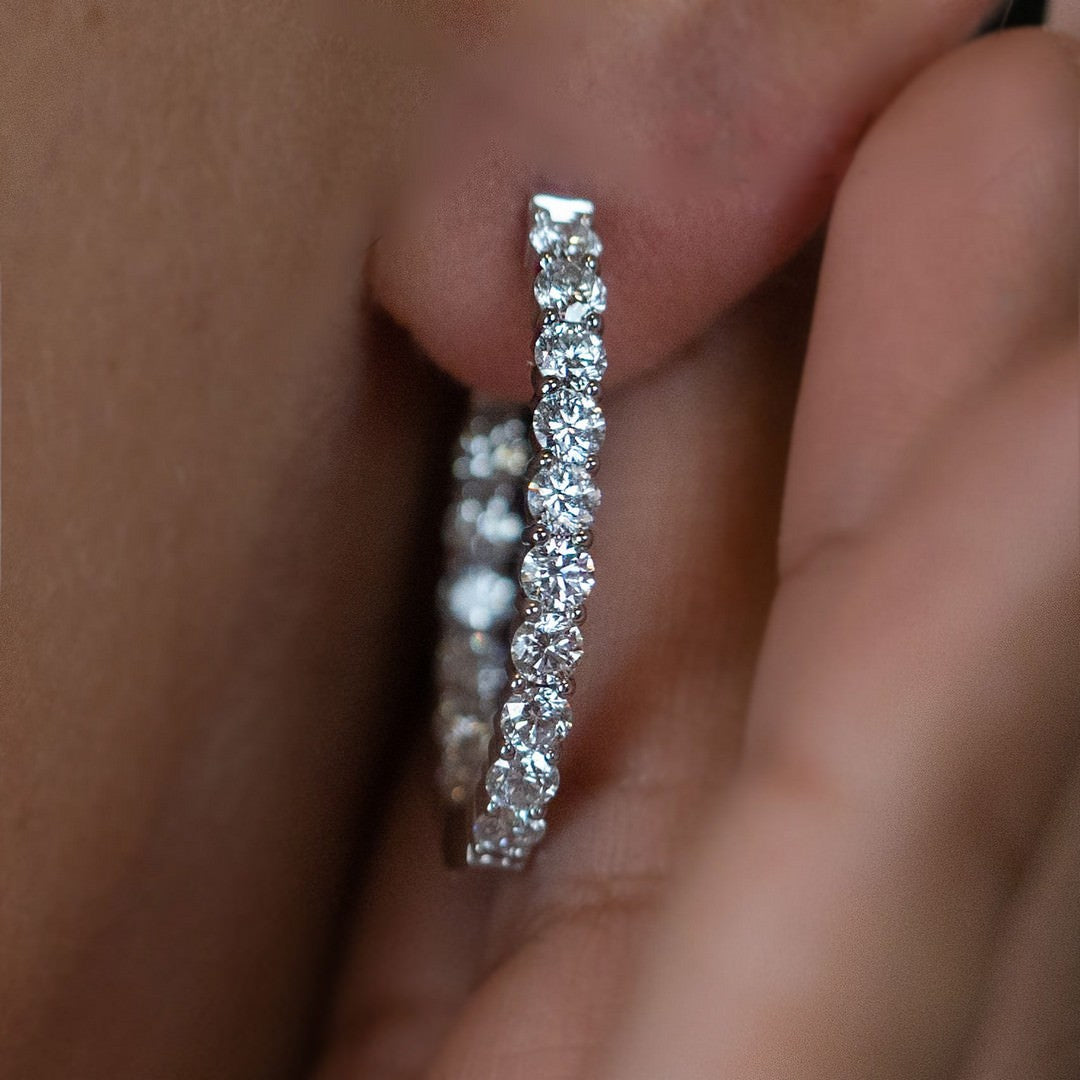 14K White Gold Lab-Created Diamond Small Oval Hoop Earrings (3 CTW F-G SI)