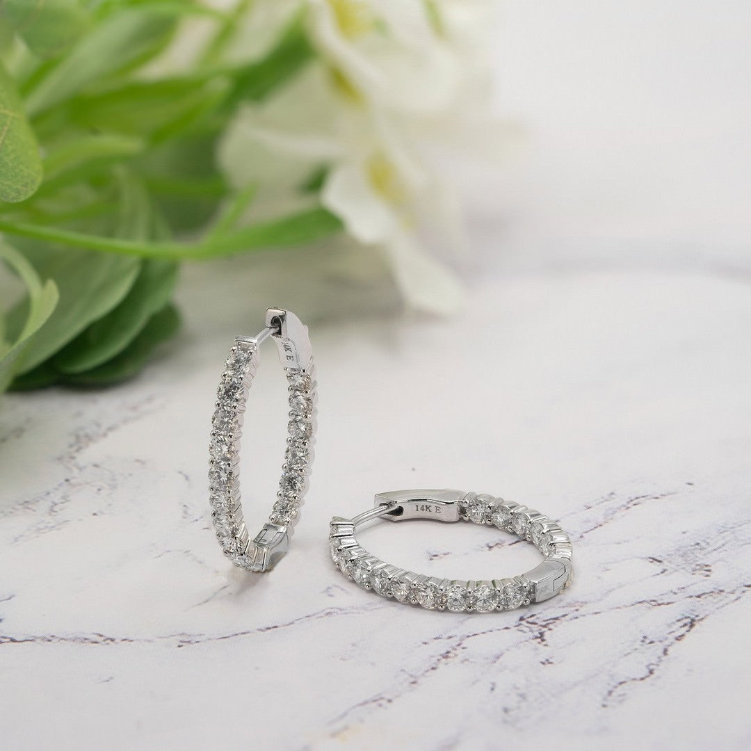 14K White Gold Lab-Created Diamond Small Oval Hoop Earrings (3 CTW F-G SI)