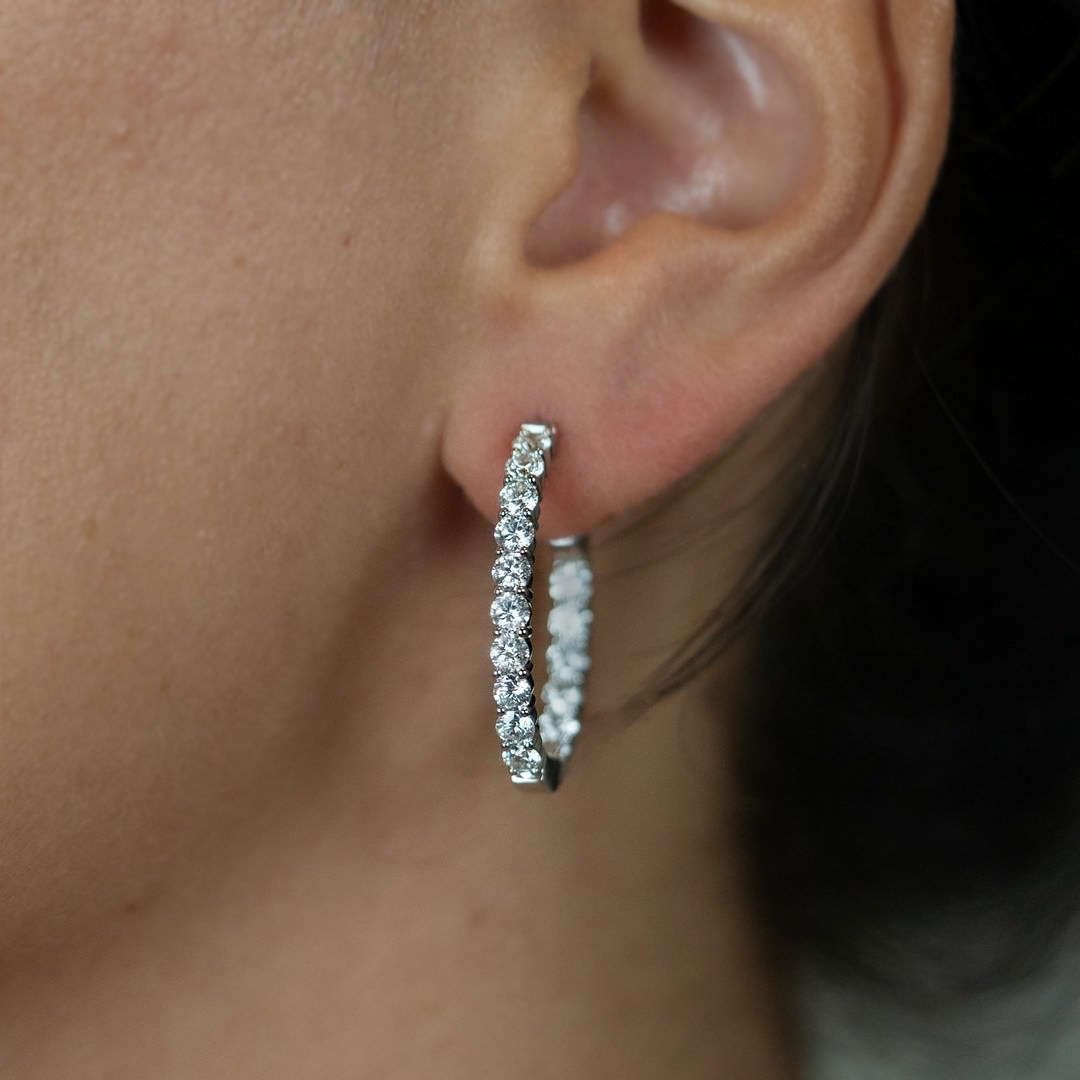 14K White Gold Lab-Created Diamond Small Oval Hoop Earrings (3 CTW F-G SI)