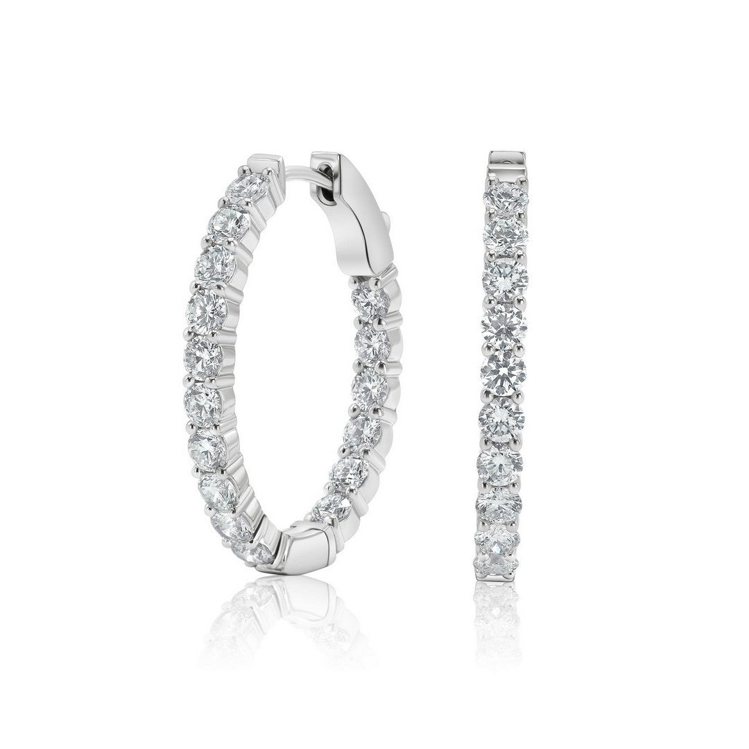 14K White Gold Lab-Created Diamond Small Oval Hoop Earrings (3 CTW F-G SI)