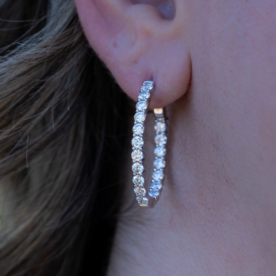 14K White Gold Lab-Created Diamond Medium Oval Hoop Earrings (3.50 CTW F-G SI)