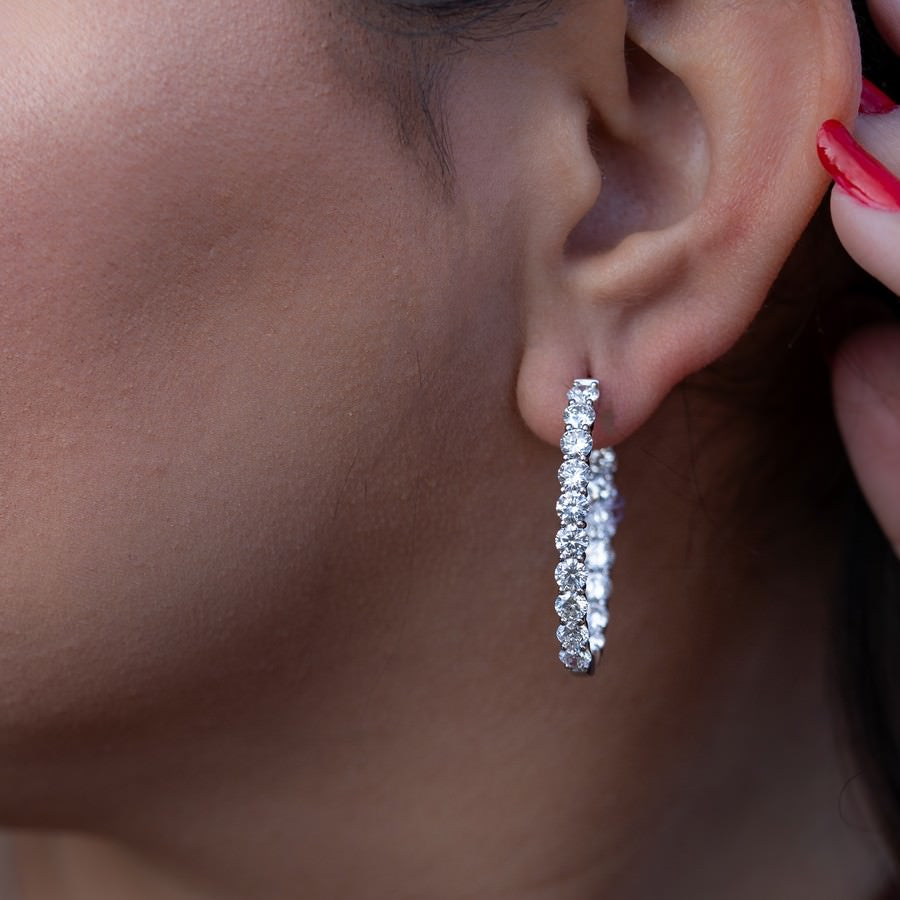 14K White Gold Lab-Created Diamond Large Oval Hoop Earrings (6 CTW F-G SI)
