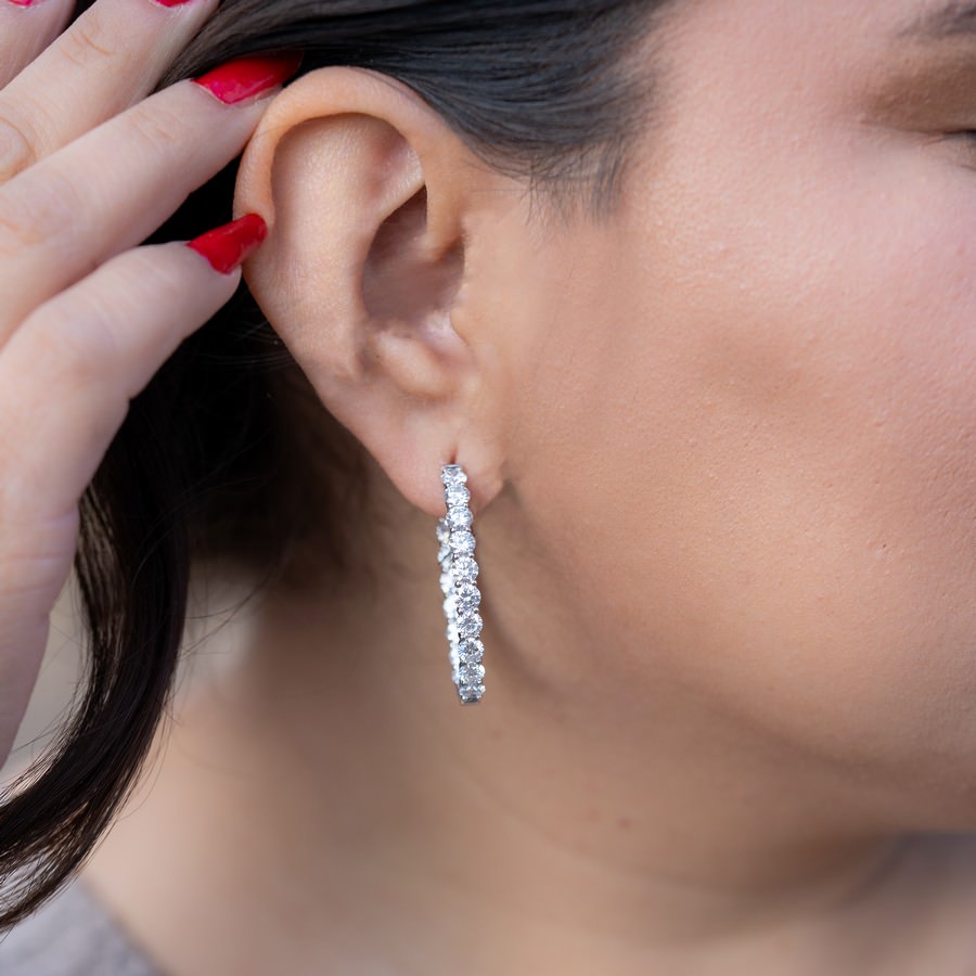 14K White Gold Lab-Created Diamond Large Oval Hoop Earrings (6 CTW F-G SI)