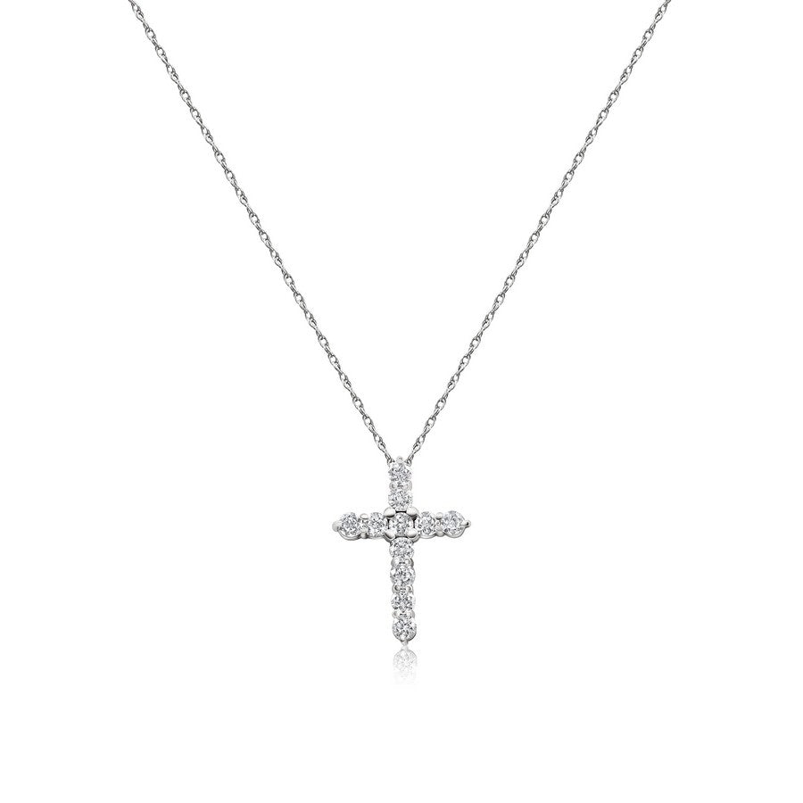 14K White Gold Lab-Created Diamond Cross Necklace (1 CTW )