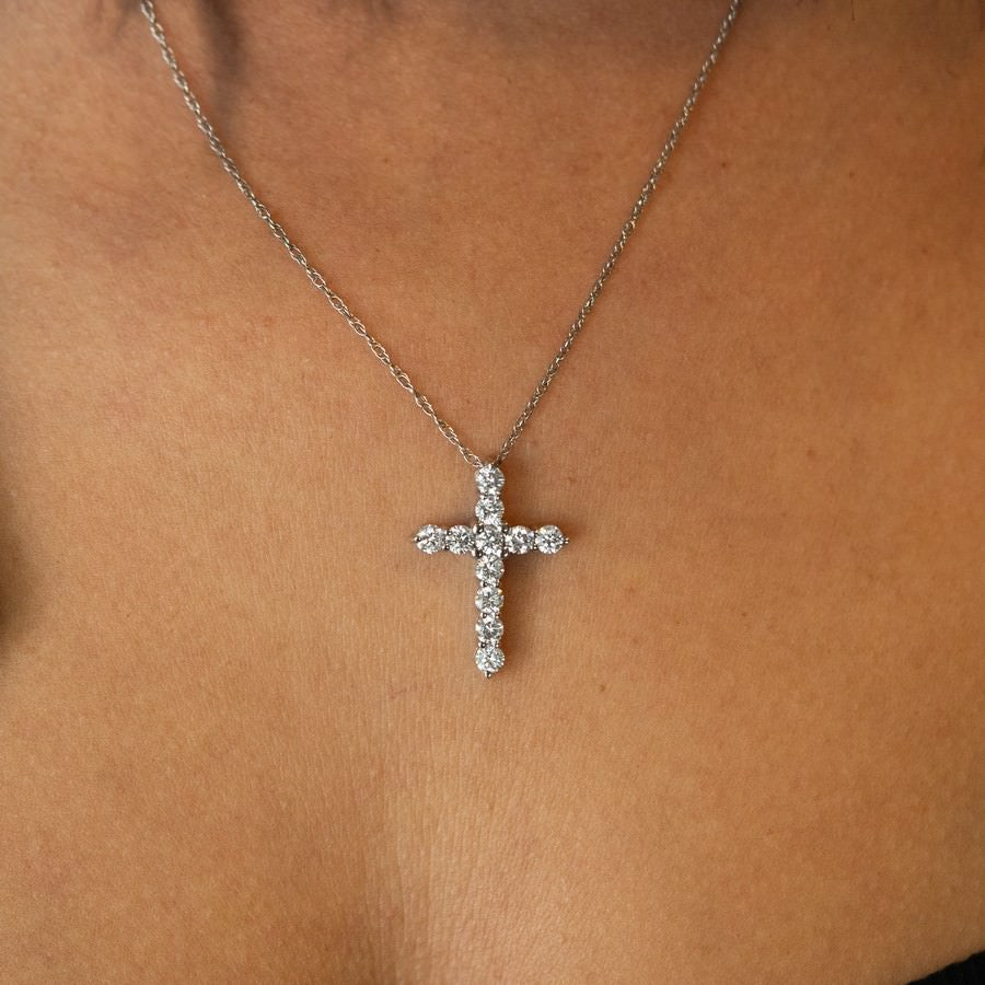 14K White Gold Lab-Created Diamond Cross Necklace (1 CTW )