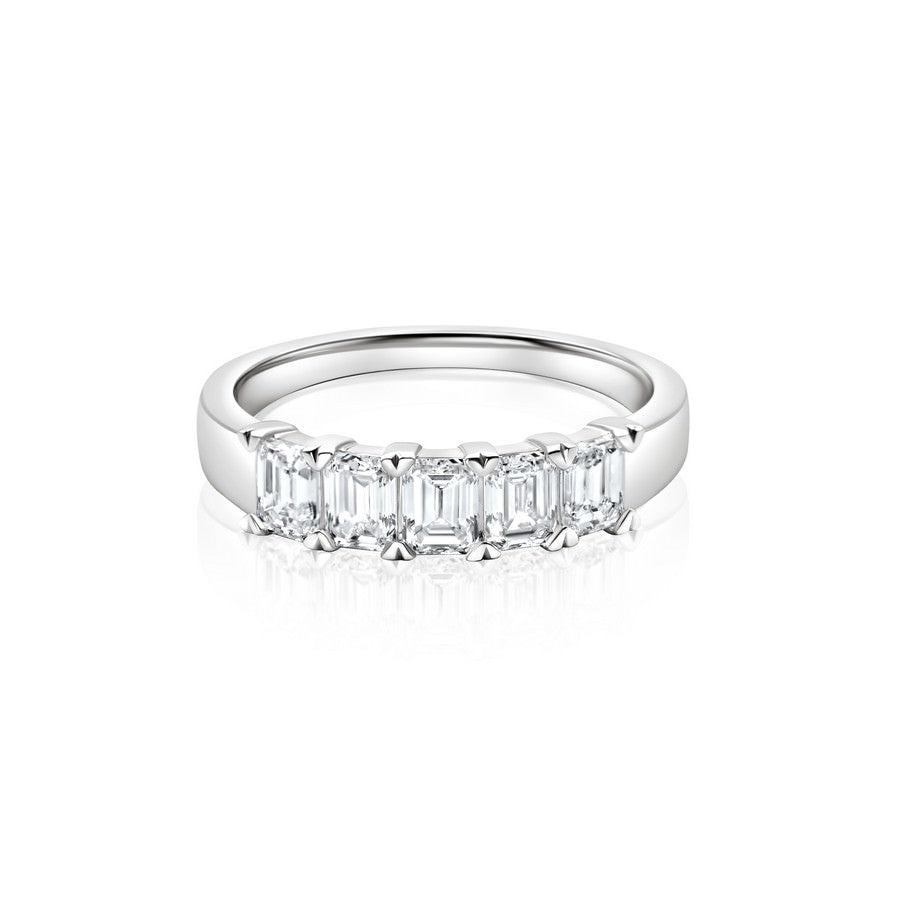 14K White Gold Lab-Created Diamond Emerald 5 Stone Ring (1 CTW F-G SI)