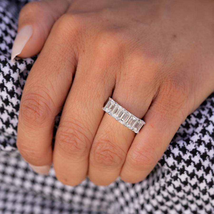 14K White Gold Lab-Created Diamond Emerald 5 Stone Ring (4.50 CTW F-G SI)
