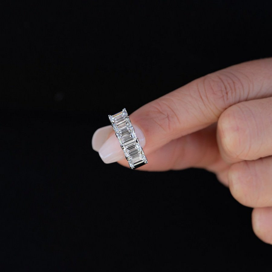 14K White Gold Lab-Created Diamond Emerald 5 Stone Ring (4.50 CTW F-G SI)