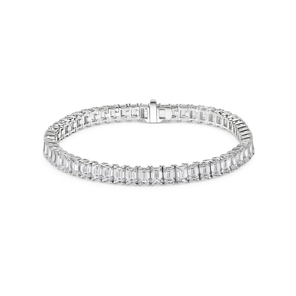 14K White Gold Lab-Created Diamond Emerald Cut Tennis Bracelet (14 CTW F-G SI)