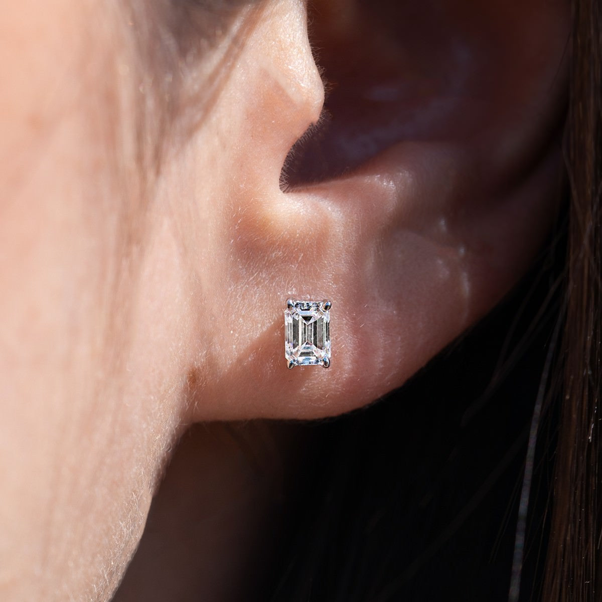 14K White Gold Emerald Lab-Created Diamond 4-Prong Pushback Stud Earrings (1 CTW F-G SI)