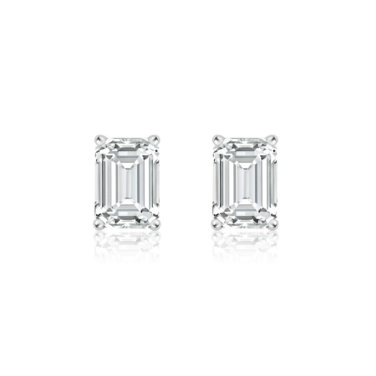 14K White Gold Emerald Lab-Created Diamond 4-Prong Pushback Stud Earrings (1 CTW F-G SI)