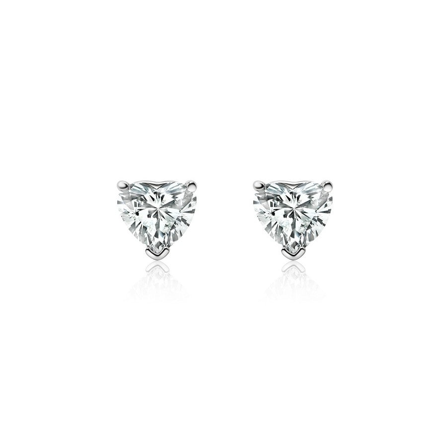 14K White Gold Heart Shape Lab-Created Diamond 4-Prong Stud Earrings (1 CTW F-G SI)