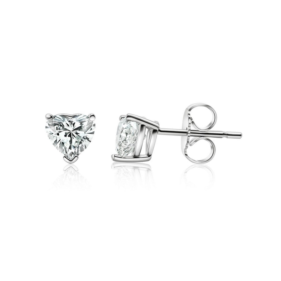 14K White Gold Heart Shape Lab-Created Diamond 4-Prong Stud Earrings (1 CTW F-G SI)
