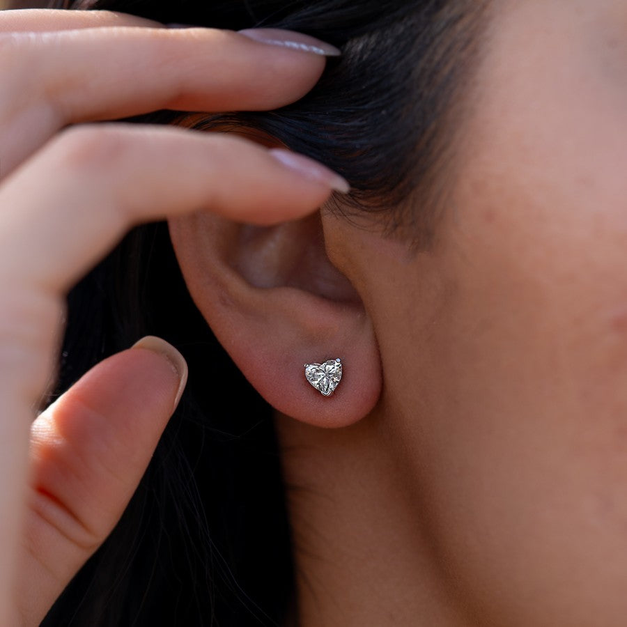 14K White Gold Heart Shape Lab-Created Diamond 4-Prong Stud Earrings (1 CTW F-G SI)