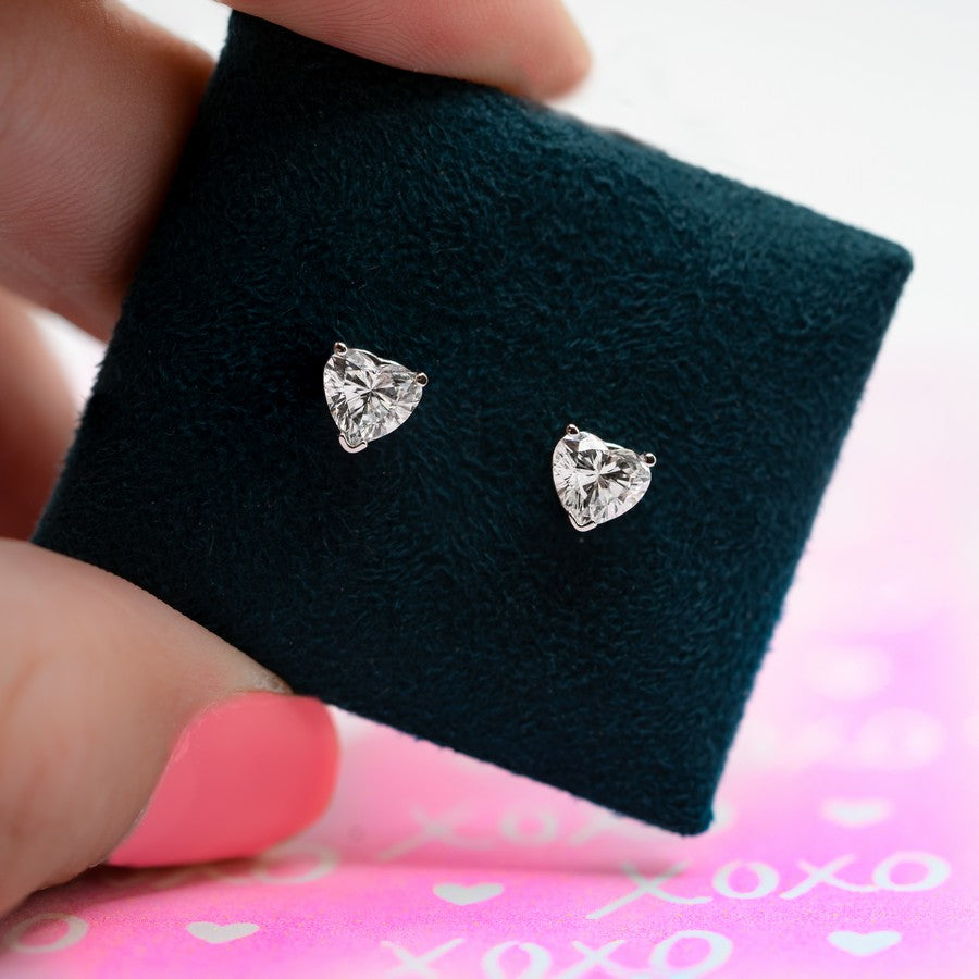 14K White Gold Heart Shape Lab-Created Diamond 4-Prong Stud Earrings (1 CTW F-G SI)