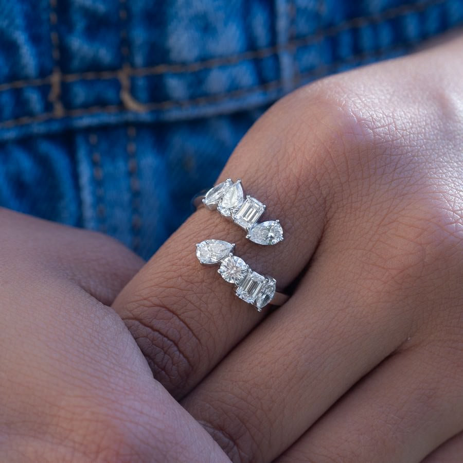 14K White Gold Lab-Created Diamond 8 Stone Multi-Shaped Ring (2 CTW F-G VS)