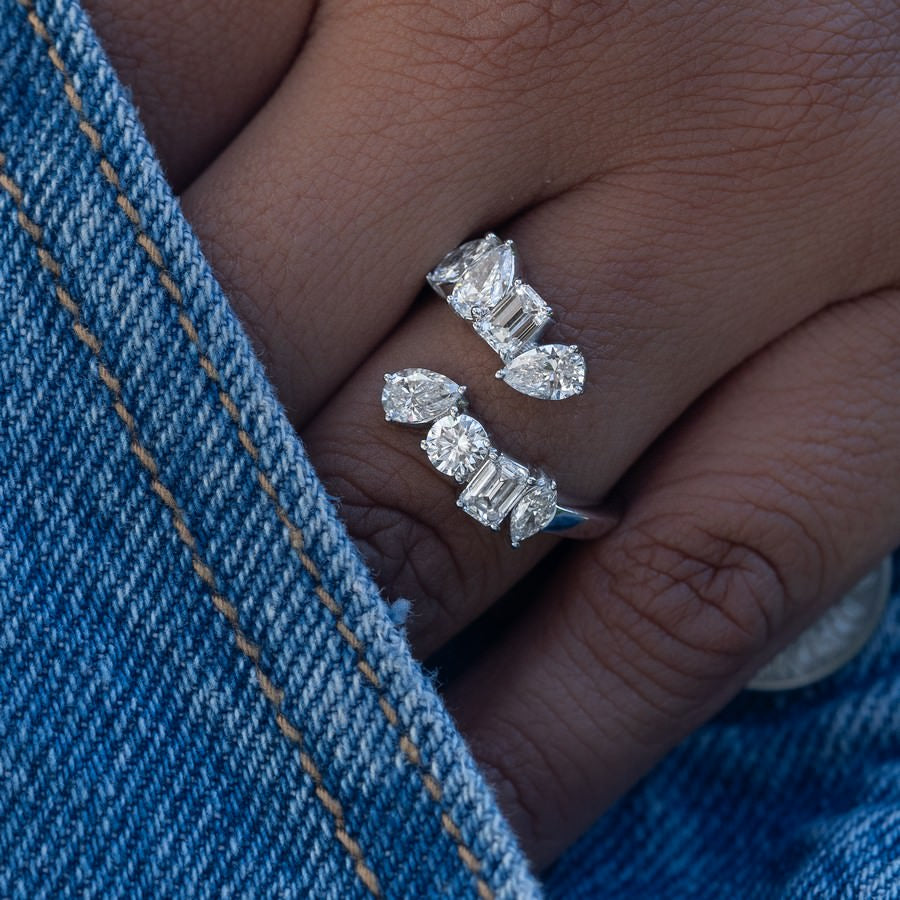 14K White Gold Lab-Created Diamond 8 Stone Multi-Shaped Ring (2 CTW F-G VS)